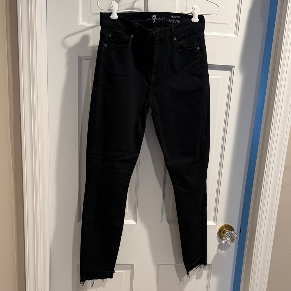 7 For All Mankind, Black, The ankle skinny jeans , stepped frayed hem